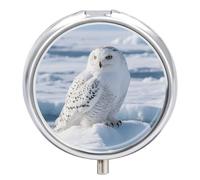Snowy Owl on The Ice Medicine 3 Compartment Round Pill Case, Portable Decorative Medicine Organizer for Pocket or Wallet, Vitamin Organizer