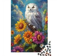 Snowy Owl Perched Floral 1000 Piece Premium Cardstock Diy Jigsaw Puzzle Kids Beginners Educational Game Stress Relief 38x26cm/1000pcs