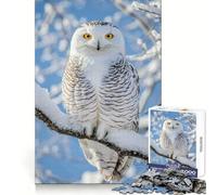 Snowy Owl Perched on Snowy Branch Jigsaw Puzzle for Adults 1000 Pieces Mind Puzzle Calm Pastime Image Assembly Lovely Present (38x26cm)