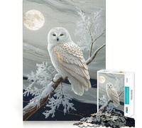 Snowy Owl Perched Under Moonlight Jigsaw 1000 Pieces for Teenagers Strengthen Memory Relaxing Fun Smooth Edge Santa Wish List (38x26cm)