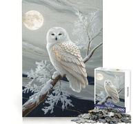 Snowy Owl Perched Under Moonlight Jigsaw Puzzles 1000 Pieces for Teenagers Raise Memory Easy Leisure Clean Edge Xmas Surprise (50x75cm)
