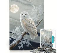 Snowy Owl Perched Under Moonlight Jigsaw Puzzles 1000 Pieces for Teenagers Raise Memory Easy Leisure Clean Edge Xmas Surprise (50x75cm)
