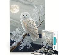 Snowy Owl Perched Under Moonlight Jigsaw Puzzles for Adults 1000 Piece Smart Game Relaxing Fun Pattern Assembly Cherished Gift (38x52cm)
