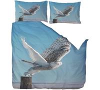Snowy Owl Single Duvet Cover Set Birds and Animals Bedding 3D Soft Comfort Microfiber Quilt Cover 135x200 cm with Zipper Closure and 2 Pillowcases for Kids Teenager Adults U.2593