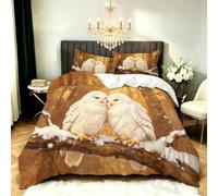 Snowy Owl Super King Size Duvet Cover Sets Forests Animals Bedding Set 3D Print Soft Microfiber Quilt Covers 260x220 cm with Zipper Closure and 2 Pillowcases 50x75 cm for Adults N.169
