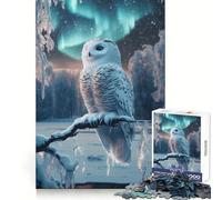 Snowy Owl Under Aurora Borealis Jigsaw Puzzle for Adults 1000 Pieces Memory Boost Group Play Pattern Assembly Xmas Surprise (50x75cm)
