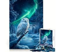 Snowy Owl Under Aurora Borealis Jigsaw Puzzle for Teenagers 1000 Pieces Reason Skill Toy Calming Play Exact Cut Perfect Present (38x52cm)