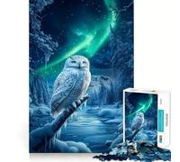 Snowy Owl Under Aurora Borealis Jigsaw Puzzle for Teenagers 1000 Pieces Reason Skill Toy Calming Play Exact Cut Perfect Present (38x52cm)