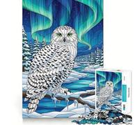 Snowy Owl Under Aurora Borealis Jigsaw Puzzle for Teenagers 1000 Pieces Reason Skill Toy Calming Play Exact Cut Perfect Present (38x26cm)