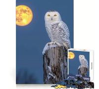 Snowy Owl Under Full Moon Jigsaw Puzzles for Adults 1000 Piece Smart Game Relaxing Fun Pattern Assembly Cherished Gift (38x52cm)