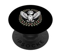 Snowy Owl Under Full Moon With Holly Winter Wreath PopSockets Adhesive PopGrip