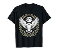 Snowy Owl Under Full Moon with Holly Winter Wreath T-Shirt