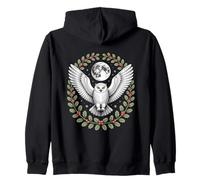 Snowy Owl Under Full Moon With Holly Winter Wreath Zip Hoodie