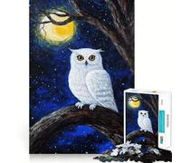 Snowy Owl Under Moonlight Jigsaw Puzzles for Adults1000 Pieces Smart Game Quiet Calm Pattern Assembly Amazing Present (50x75cm)