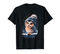 Snowy Owl Winter Scene Big Eyes Knit Hat Forest Night T-Shirt