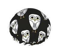 Snowy Owls Black Waterproof Shower Cap,Elastic Bathing Hair Cap Environmental Protection Hair Bath Caps, Double WaterproofBathing Shower Hat