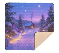 Snowy Path to Lit Cabin at Night Soft Foam Baby Play Mat for Floor Waterproof Playroom Activity Mat for Babies Infants Toddlers, 50'' x 50''