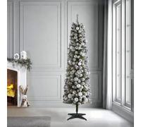 Snowy Pencil Christmas Tree 6ft - Slim Artificial Tree with Frosted Branches, Foldable Metal Stand, Space-Saving Design for Indoor Festive Decoration