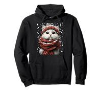 Snowy Persian Cat with Snow Santa Hat Winter Christmas Kitty Pullover Hoodie