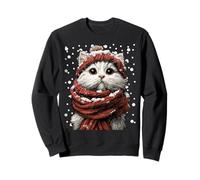 Snowy Persian Cat with Snow Santa Hat Winter Christmas Kitty Sweatshirt