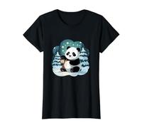 Snowy Pine Forest Christmas Vector Graphic Art Value Graphic T-Shirt, Women, Black, XS