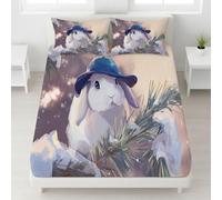 Snowy Pine Trees Super King Fitted Sheet Cute Rabbit Bed Sheets Deep Pocket 12 inch (30 cm) Soft Cozy 3 Piece Microfibre Bed Sheet 180x200 cm with 2 Pillowcases 50x75 cm