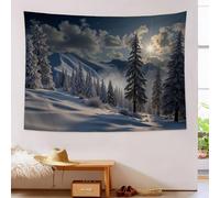 Snowy Pine Trees Tapestry 150Lx130W, Winter Landscape Wall Tapestry Hanging, Grey Tapestries Wall Hanging for Living Room Bedroom Dorm TV Background Decor