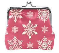 Snowy Snowflake Red Leather Coin Pouch for Women Cute Kiss Lock Buckle Small Change Purse for Girls, Snowy Snowflake Red, OneSize