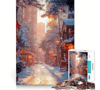 Snowy Street at Sunset 1000 Pieces Jigsaw Puzzles for Teenagers Memory Upgrade Casual Relax Sharp Cut Art Display (50x75cm)