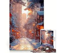 Snowy Street at Sunset 1000 Pieces Jigsaw Puzzles for Teenagers Memory Upgrade Casual Relax Sharp Cut Art Display (50x75cm)