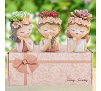 Snowy sunday Small Fairy Succulent Plant Pot Set 3 Pack with Drainage Hole Indoor Cactus Pot Cute Flower Vases Decor with Girl Face Planter Gifts Idea for Women Arrive Beautifully Boxed