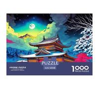 Snowy Temple Jigsaw Puzzles Puzzles for Adults Kids. 1000 Piece Night Moon Landscape Impossible Challenge Toy Educational Games Home Decoration for Adults& Kids Age 14 Years Up 52x38cm/1000pcs