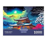 Snowy Temple Jigsaw Puzzles Puzzles for Adults Kids. 1000 Pieces Night Moon Landscape Impossible Challenge Toy Educational Games Home Decoration for Educational Games Gifts 70x50cm/1000pcs