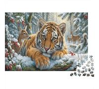 Snowy Tiger Cub Jigsaw Puzzle for Game 1000 Pieces Winter Forest Anxiety Relief Secret Santa Small Gift Idea for Couples 52x38cm/1000pcs