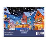 Snowy Town Jigsaw Puzzles Puzzle for Adults Kids. 1000 Pieces Tram at Night Whimsical Challenge Toy Educational Games Home Decoration for Adults& Kids Age 14 Years Up 38x26cm/1000pcs