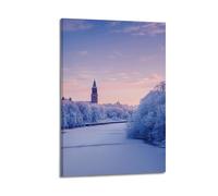 Snowy Town Wall Art, Peaceful Print, Nature Poster, Serene Canvas Picture, Calm Decor for LivingRoom Artistic Wall Mural Modern Hanging Decor Poster08x12inch(20x30cm)