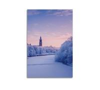 Snowy Town Wall Art, Peaceful Print, Nature Poster, Serene Canvas Picture, Calm Decor for LivingRoom Artistic Wall Mural Modern Hanging Decor Poster24x36inch(60x90cm)