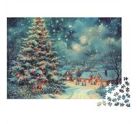 Snowy Town with Tree 1000 Piece Jigsaw Puzzle Holiday Lights Relaxing Stress Relief Recycled Cardboard for Adults & Kids Thoughtful Gift 52x38cm/1000pcs