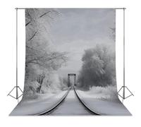 Snowy Train Tracks Backdrop Background for Photography High Density Polyester Fabric Background Banner Seamless Photo Booth Prop Backdrop 56"x79" for Birthday Party Decor Photoshoot Banner Props