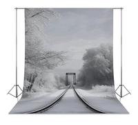 Snowy Train Tracks Backdrop Background for Photography High Density Polyester Fabric Background Banner Seamless Photo Booth Prop Backdrop 56"x98" for Birthday Party Decor Photoshoot Banner Props
