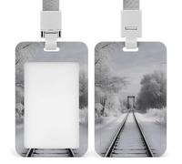 Snowy Train Tracks Badge Holder Hard Plastic Card Case Protector Pouch Name Key Card Holder Case for Office ID Credit Cards and Proximity Key Cards