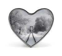 Snowy Train Tracks Buttons Pin Memorial Boutonniere for Wedding Groom Bride, Customize Lapel Heart Pin for Christmas, Men Women Costume Decorative Fashionable Brooches