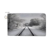 Snowy Train Tracks Coin Purse with Zipper Coin Wallet Coin Pouch Canvas Change Purse Pouch Zero Wallet Coin Bag