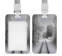 Snowy Train Tracks ID Badge Holder Waterproof Card Protector Push-Pull Slot Work ID Card Holder with Lanyard Personalized Detachable Card Holders for Office Corporate Use