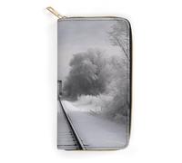 Snowy Train Tracks Leather Wallet, Bifold Stylish Wallets, Credit Card Holder for Passport Covers, Purse Passport Bag for Men Women