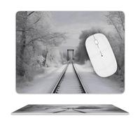 Snowy Train Tracks Mouse Pad for Office, Leather Mouse Mat with Non-Slip Base, Waterproof Desk Pad Protector for Home, Personalized Mouses Mat for Travel, Outdoor, 10" X 8"