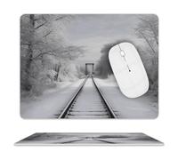 Snowy Train Tracks Mouse Pad,Premium-Textured Mouse Mat Design,Computer Mouse Mat,Stitched Edges, Water-Resistant, for Gamer, Office & Home,Square Mouse Pad,Spill-Resistant Surface, Durable Materials,