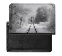 Snowy Train Tracks Passport Holder with 3 Card Slots, Portable PU Leather Travel Wallet, Slim Protective Cover for Passport, ID, Credit Cards