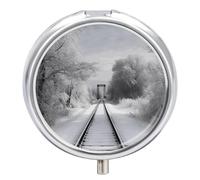 Snowy Train Tracks Pill Box Round Portable Small Pill Case Waterproof Travel Pill Box Organizer for Pocket Purse and Daily Convenience