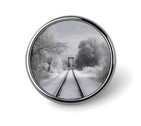 Snowy Train Tracks Round Badge Cute Enamel Lapel Pin Brooches Button Pin Personalized Clothing Decoration Unisex Badge Holder Hats Bags Shirts Decor